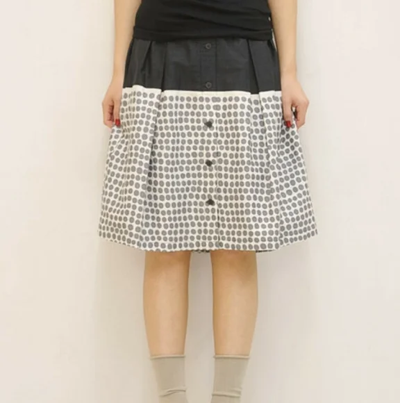 MARIMEKKO Poni Polka Dot Spot Print A-Line Cotton High Waisted Skirt - Picture 2 of 15